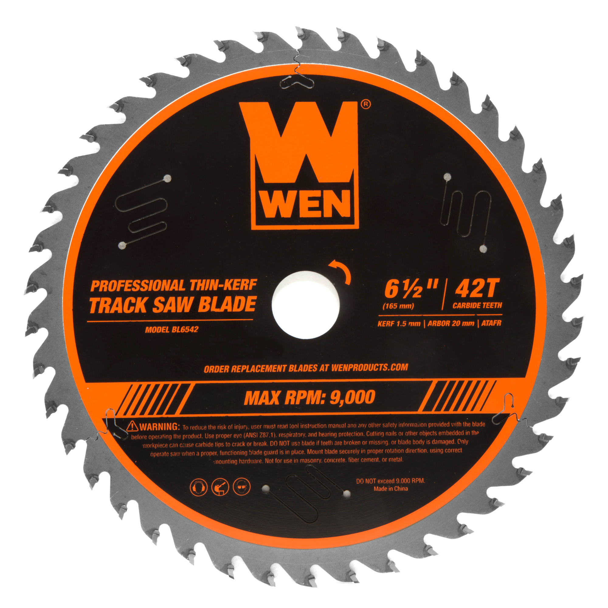 WEN, 6.5in. 42T Carbide-Tipped Thin-Kerf Track Saw Blade, Blade Diameter 6 1/2 in, Included (qty.) 1, Model# BL6542